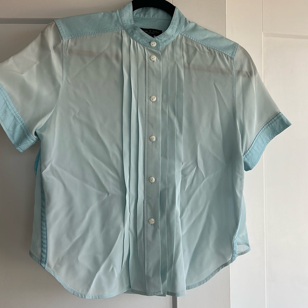 Rag & Bone light blue short sleeve blouse silk/cotton